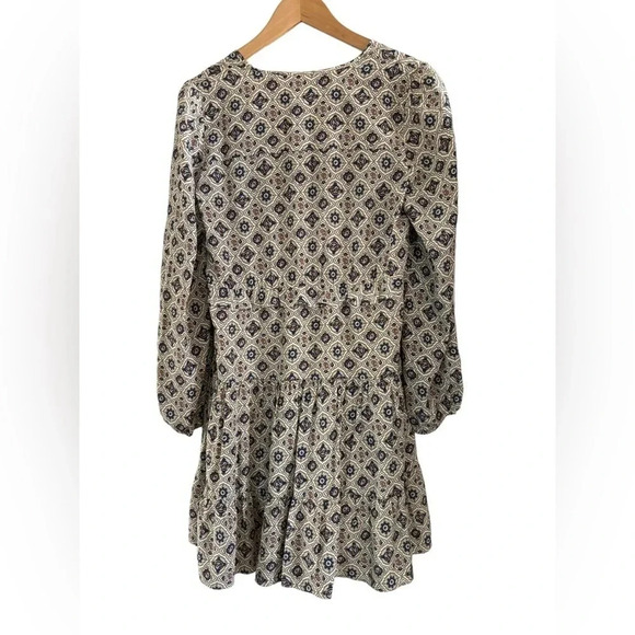 Veronica Beard Delray 100% Silk Long Sleeve Tiered Mini Dress Geometric Print 4 - Picture 5 of 9